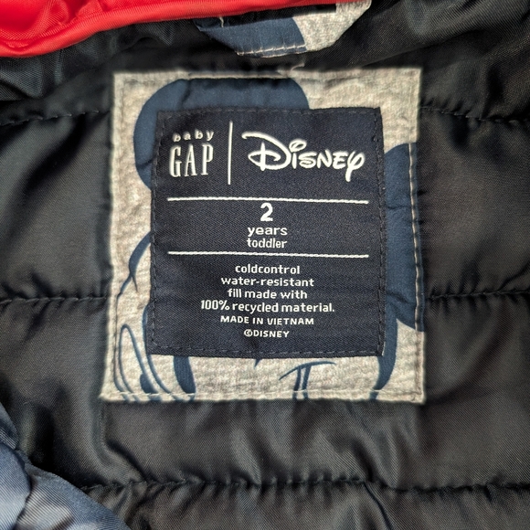 Gap Disney Mickey Mouse Toddler Puffer Jacket 2 T - Picture 4 of 5